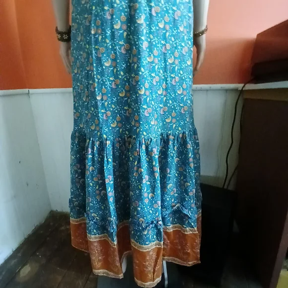 Blue Ruffled Maxi Sundress with Flutter Sleeves - Picture 4 of 6